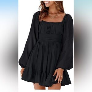 Dokotoo Womens Dress Long Lantern Sleeve Square Neck Tie Backless Sexy Dress